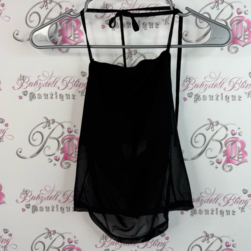 Halter tank top style tie up Black Sheer Chemise Slip halter